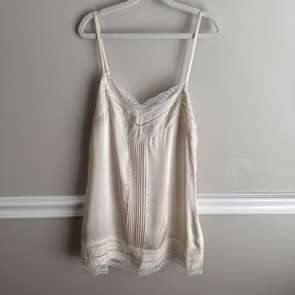 WHBM Ivory Silk Pintuck Lace Camisole S Victorian Coquette Y2K Fairy Soft Girl